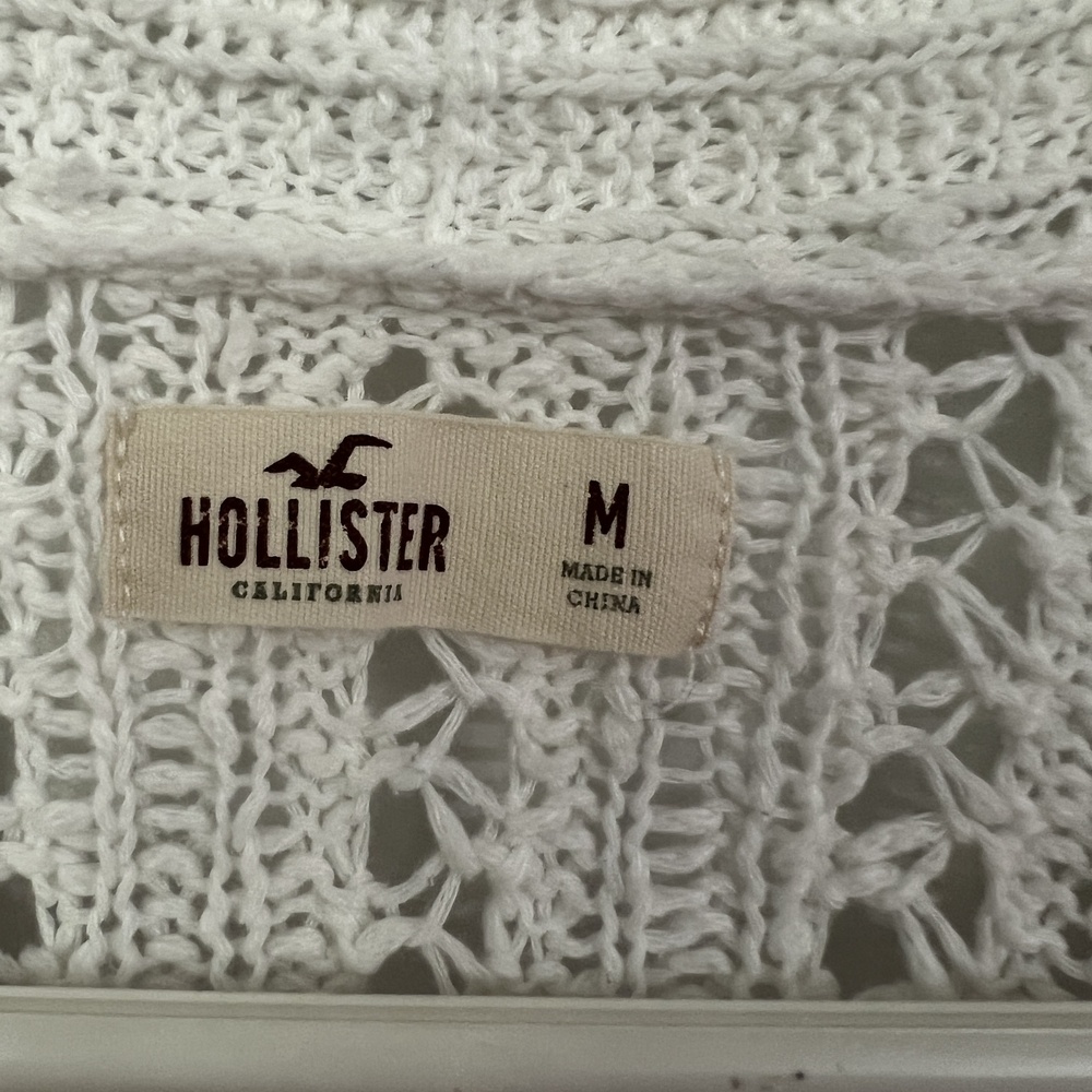 Hollister Cardigan M White Black Stripe Cable Knit Open Layering Cozy Beachy - Picture 2 of 3